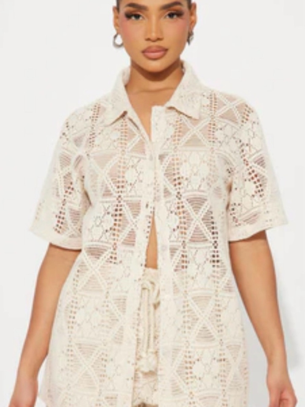 Fashion Nova Matching short set Crochet Lace in Cream